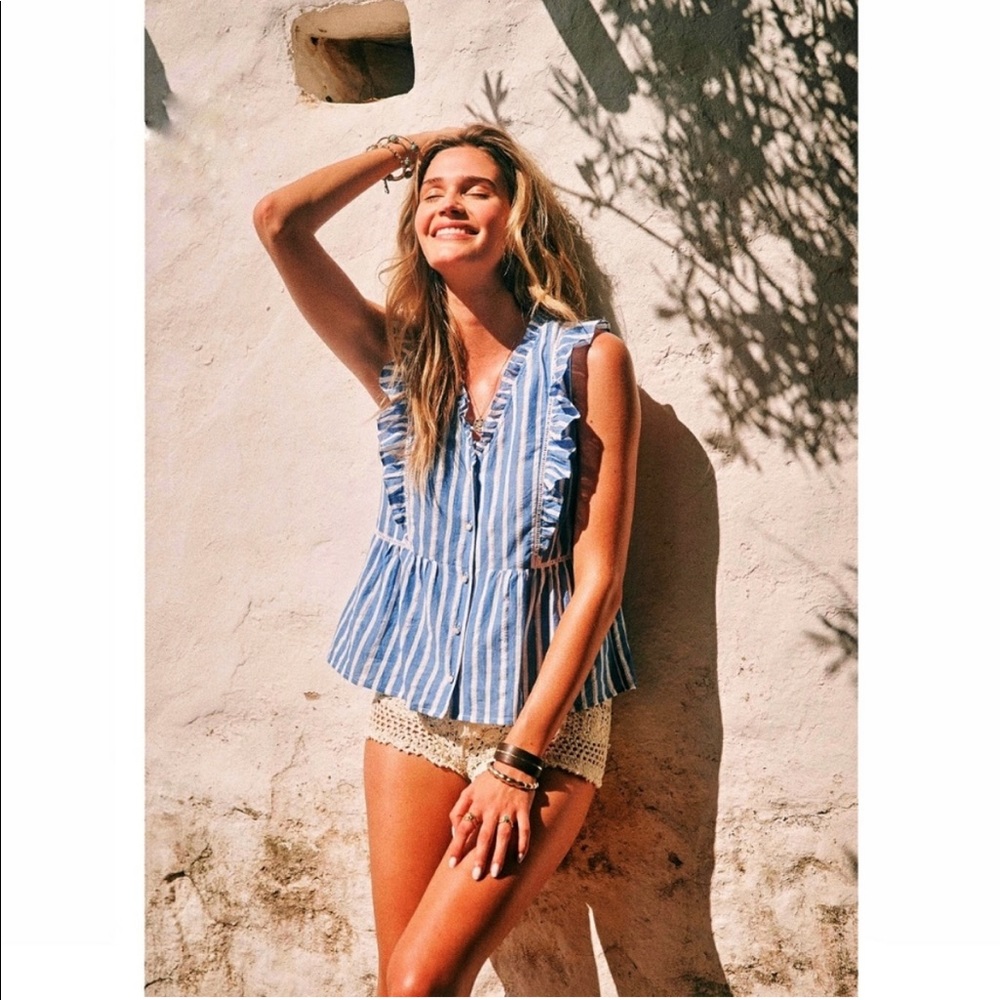 Sezane Blue and White Striped Blouse